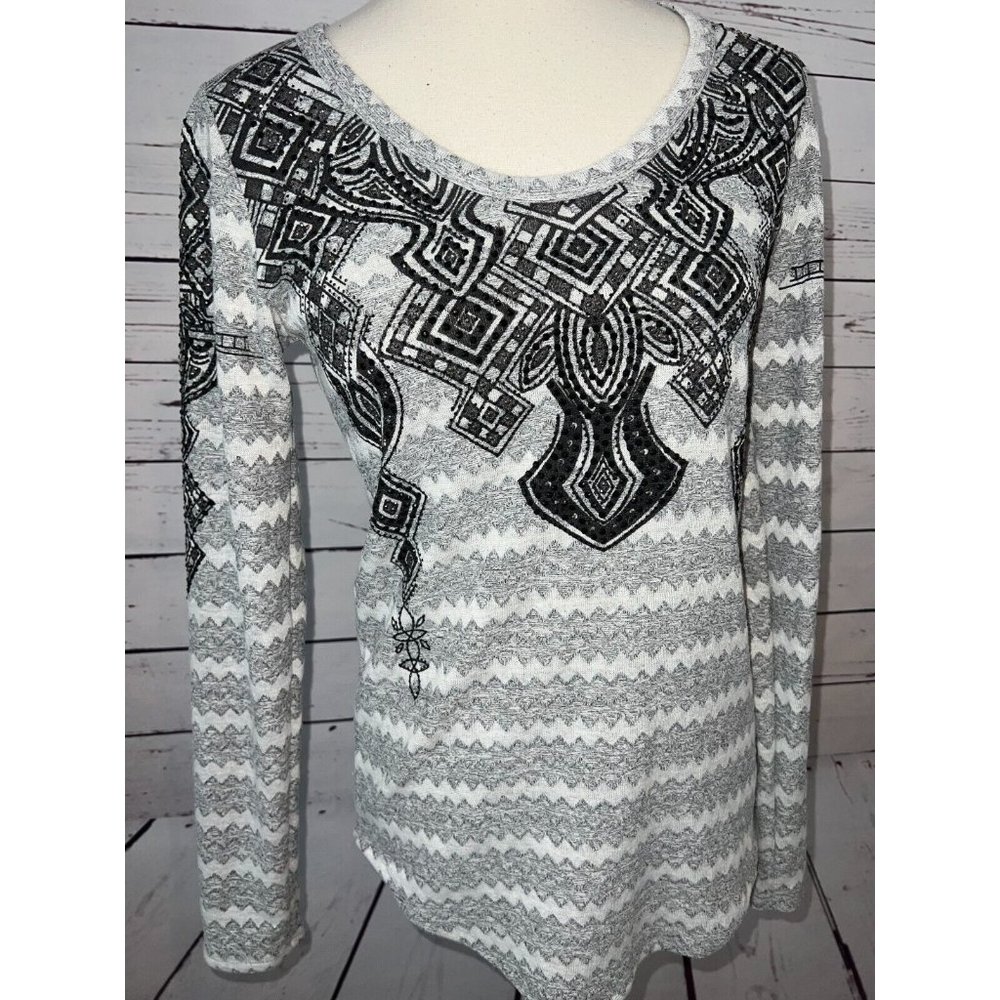 NWT Vocal USA Shirt Tunic Top size Small Black Tribal Long Sleeve Bling Western